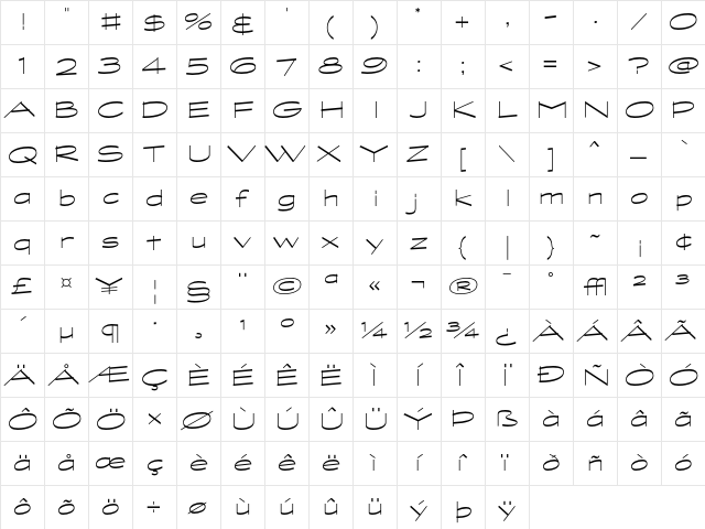 Graphite LightWide  glyph index