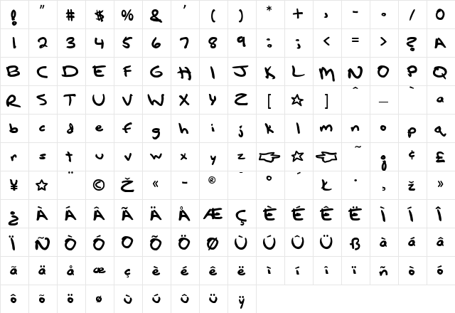 PelhamBold Regular  glyph index