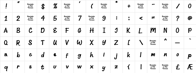 Balune Regular  glyph index