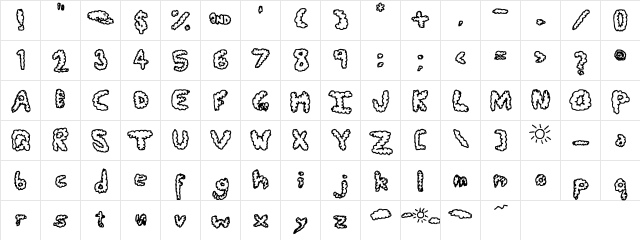 Fluffy Clouds Regular  glyph index