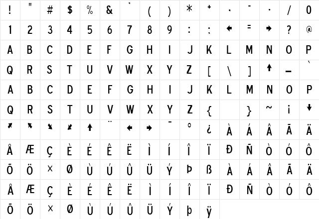 Blue Highway D Type Regular  glyph index