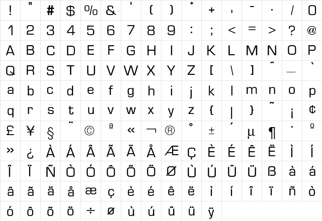 Euro Technic  glyph index