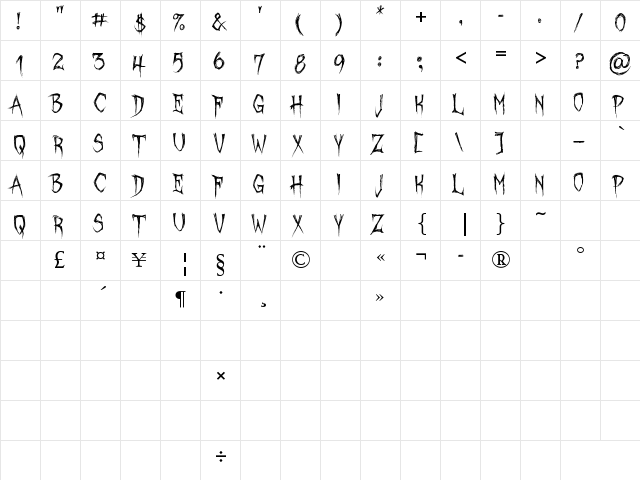 October Crow Regular  glyph index