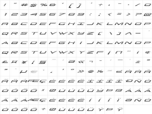 Grand Sport Gradient Italic Italic  glyph index