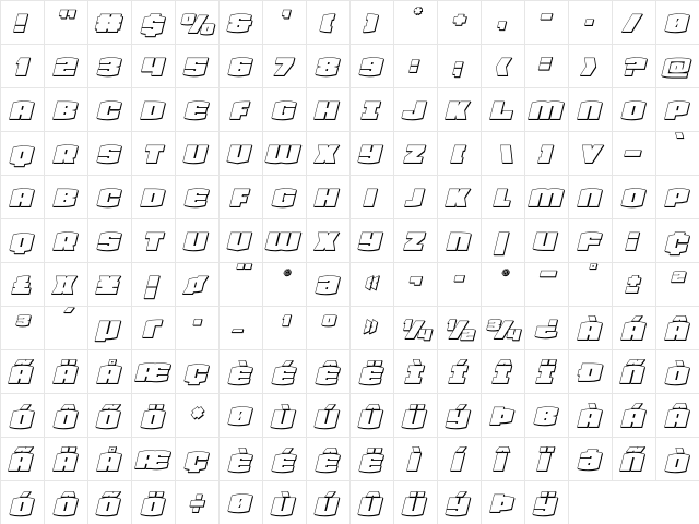 Team Galaxy 3D Italic Regular  glyph index