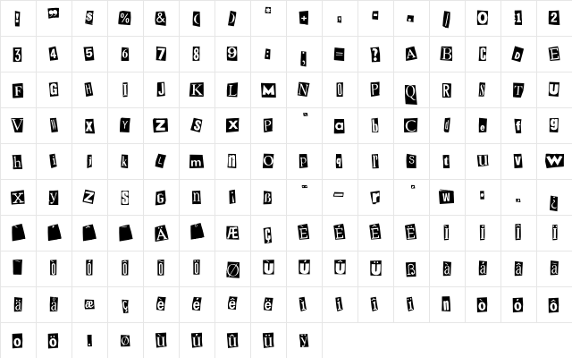 MysteryEF Black  glyph index