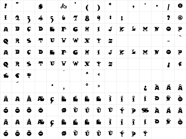 FattySnaxNF Regular  glyph index