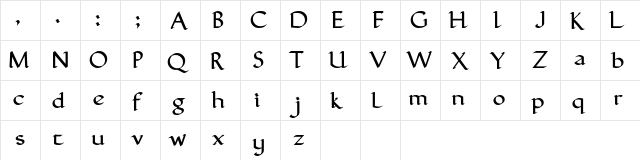 Tuscany Medium  glyph index