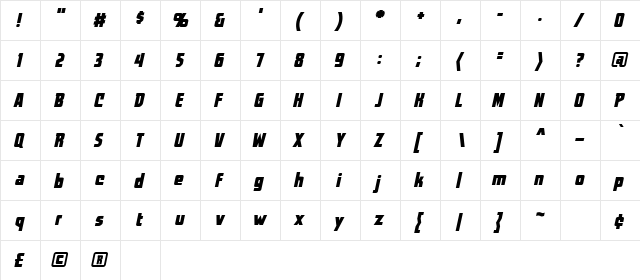 WorldsAtWar BB Italic  glyph index