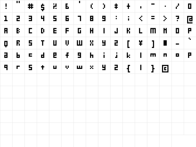 D3 Petitbitmapism Flat Regular  glyph index