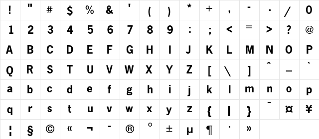 NewsPaperC Bold  glyph index