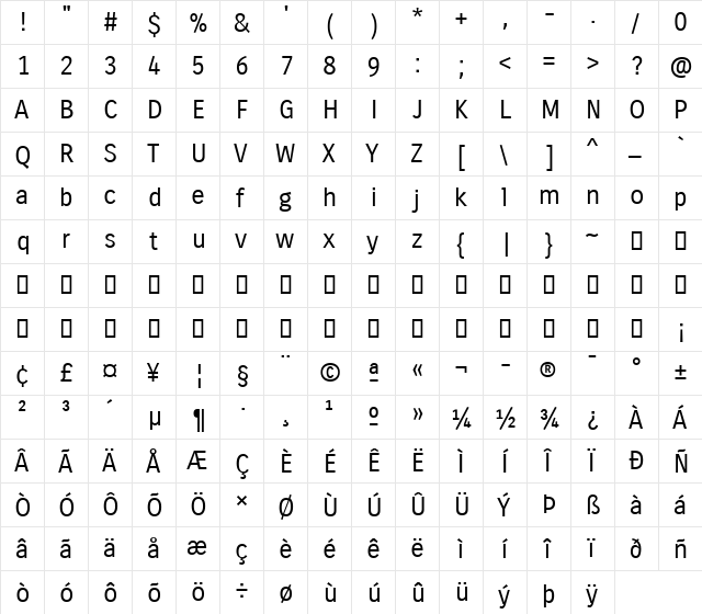 Carrois Gothic Regular  glyph index