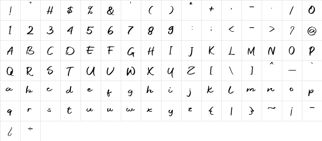 Yeager Gang Regular  glyph index