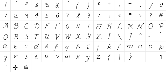 Simple Regular  glyph index