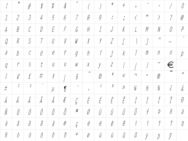 LechterThin Italic  glyph index