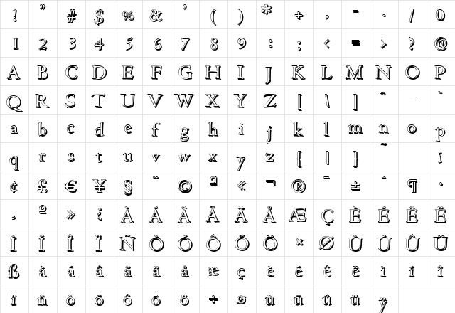 JohnBeckerShadow Regular  glyph index