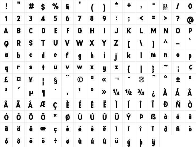 Aprikas Black Demo Regular  glyph index