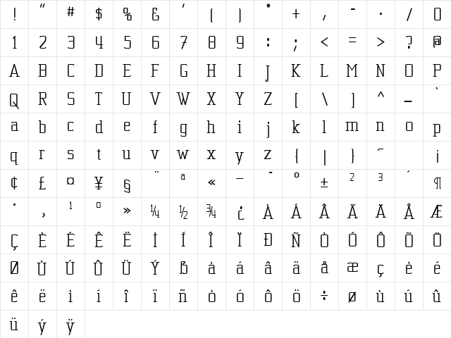 Kwersity Bold  glyph index