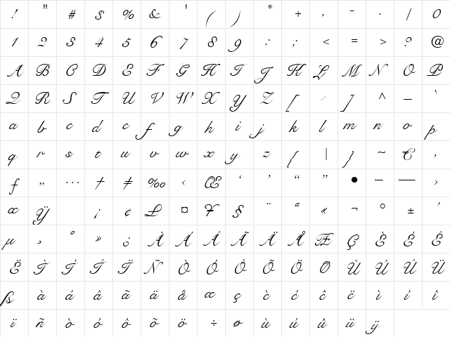 Judith Regular  glyph index