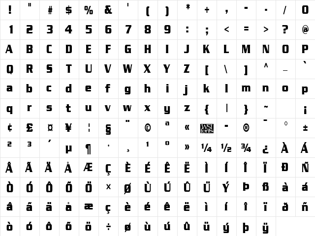 JuliusCondensedBlack Regular  glyph index