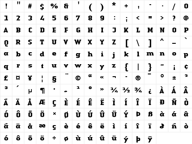 LTAuthenticSerif Bold Bold  glyph index