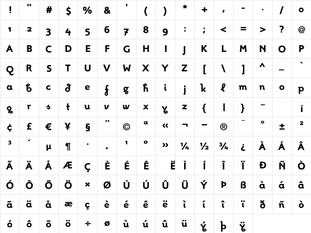 FoxBold Regular  glyph index