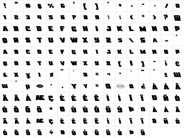 Justice Leftalic Italic  glyph index