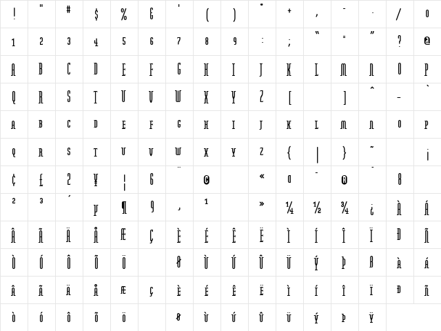 ModulaRoundSerifSmallCaps Roman  glyph index