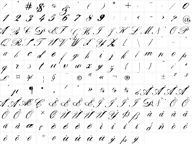 ChatoBand Smooth Regular  glyph index