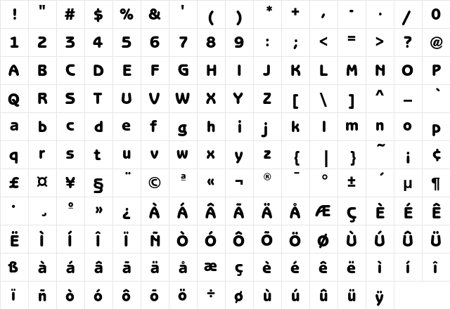 BenguiatGothicEF-Heavy Regular  glyph index