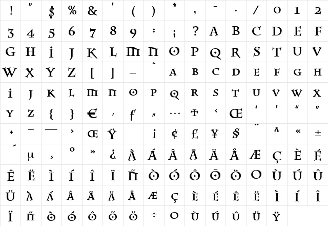 EquipeMedium Regular  glyph index