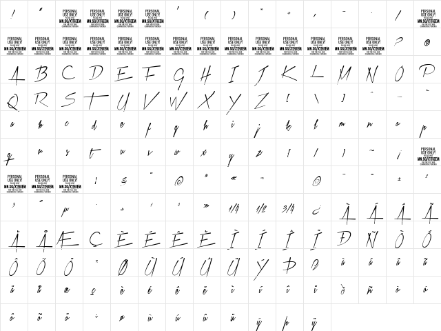 Xtreem Medium PERSONAL USE Regular  glyph index