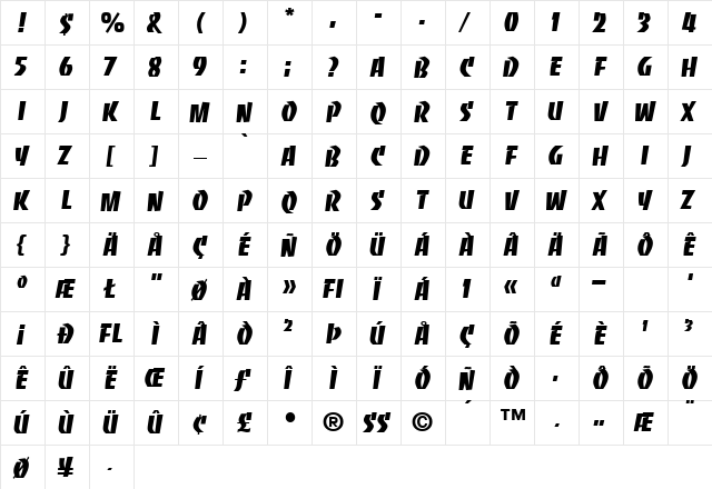 Banco Regular  glyph index