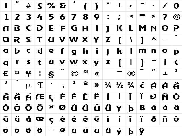 XanadauExtended Regular  glyph index