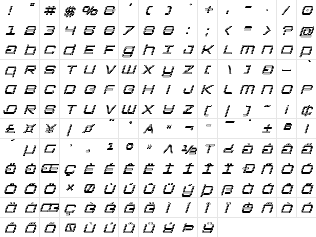 Colony Marines Bevel Italic Italic  glyph index