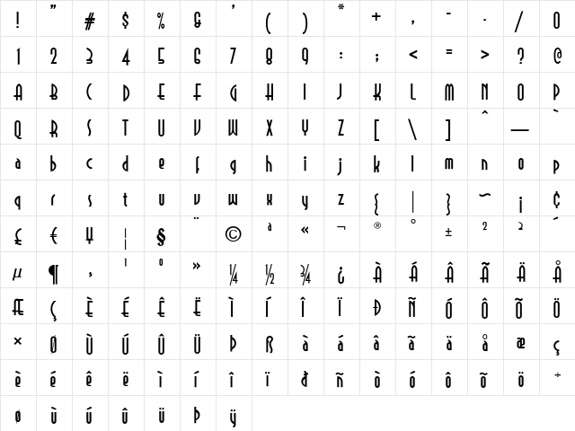 SelznickNormal Regular  glyph index