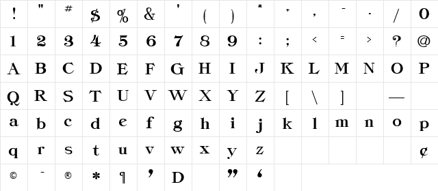 Classica-Heavy Regular  glyph index