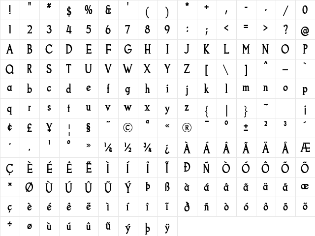 Goodfish Bold  glyph index