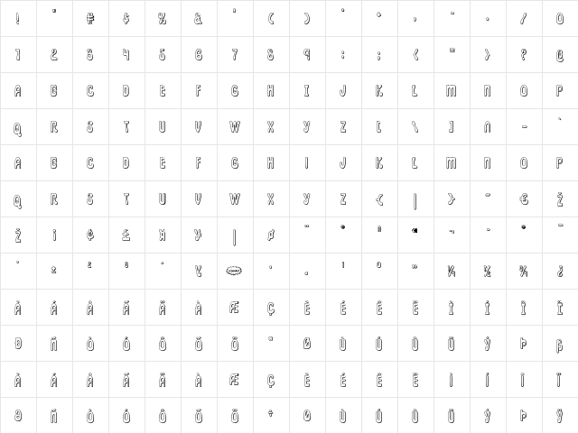 Pepperland 3D Regular  glyph index
