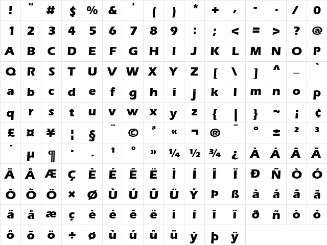 ITC Eras Bold  glyph index