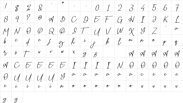 Betterway Regular  glyph index