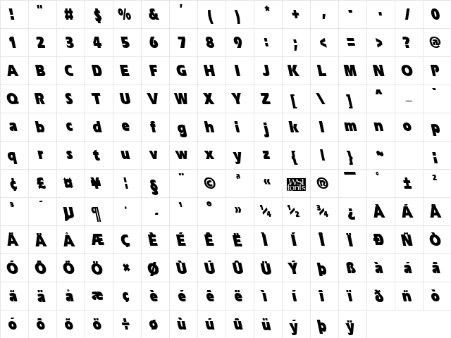 ErgoeBlackCondBS Regular  glyph index