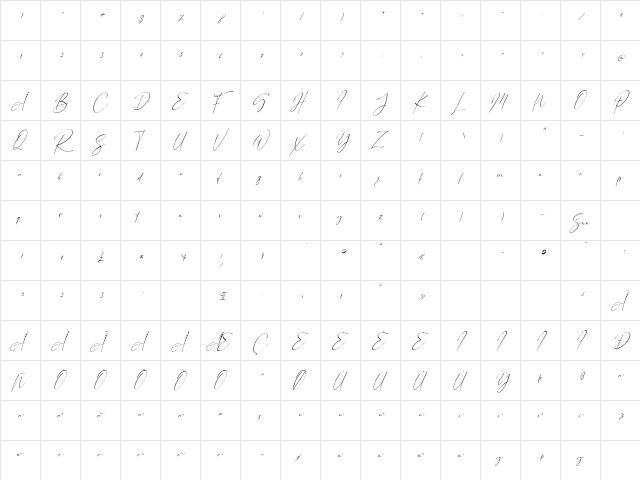 Road Sunshine Italic Regular  glyph index