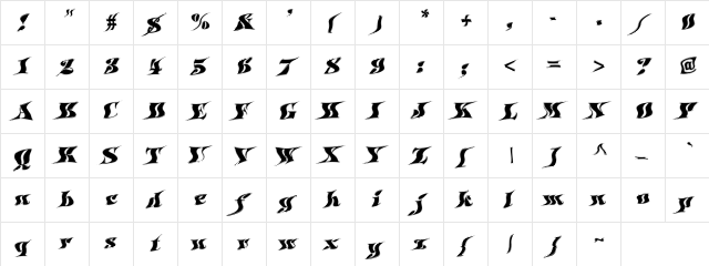 Fictive11 Regular  glyph index