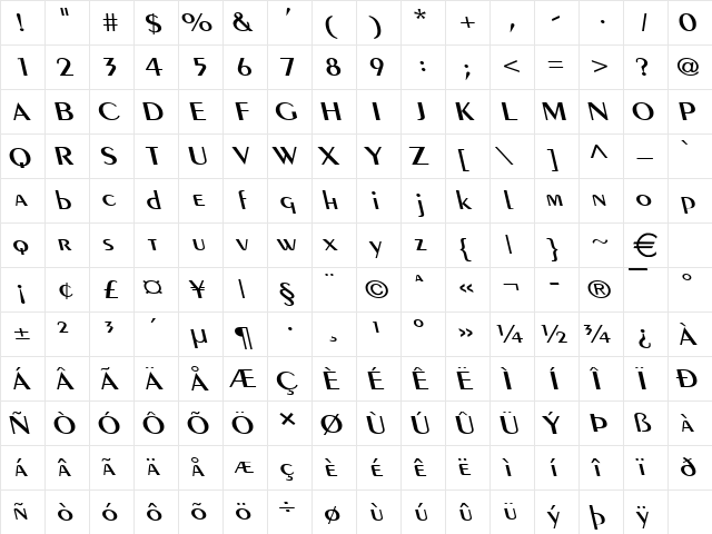 PareWideReverse Italic  glyph index