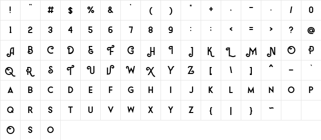 Almeda Regular  glyph index