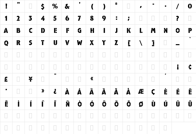 Campaign Beta Plain  glyph index