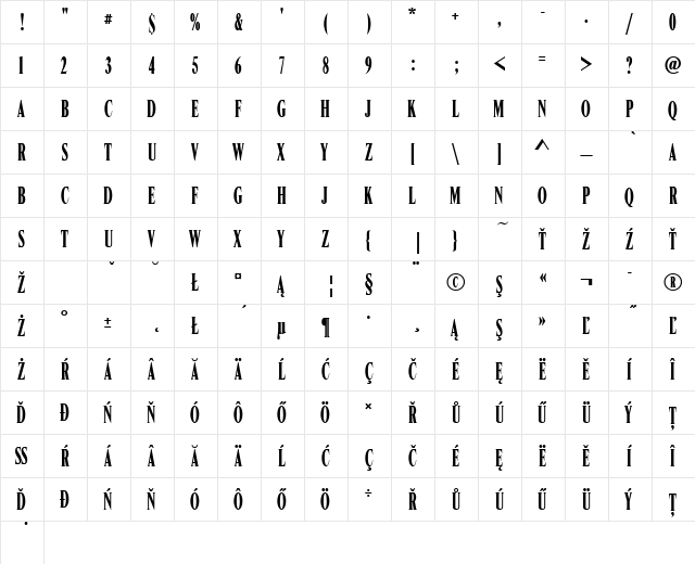 NimbusRomModComDEE Regular  glyph index