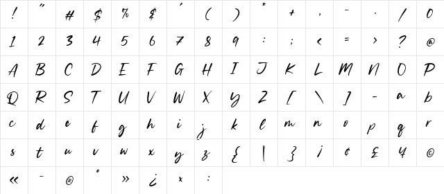 Silent Landfield Regular  glyph index