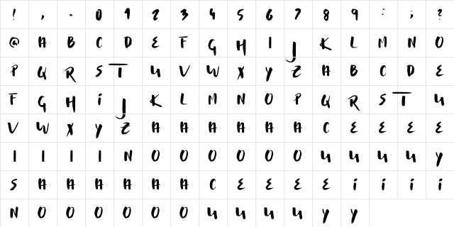 Musterion Regular  glyph index